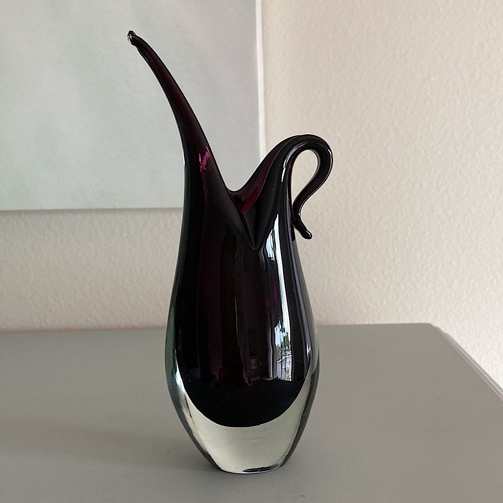 Vintage Murano Blown Glass Vase Submerged Submersion Deep Eggplant Cranberry